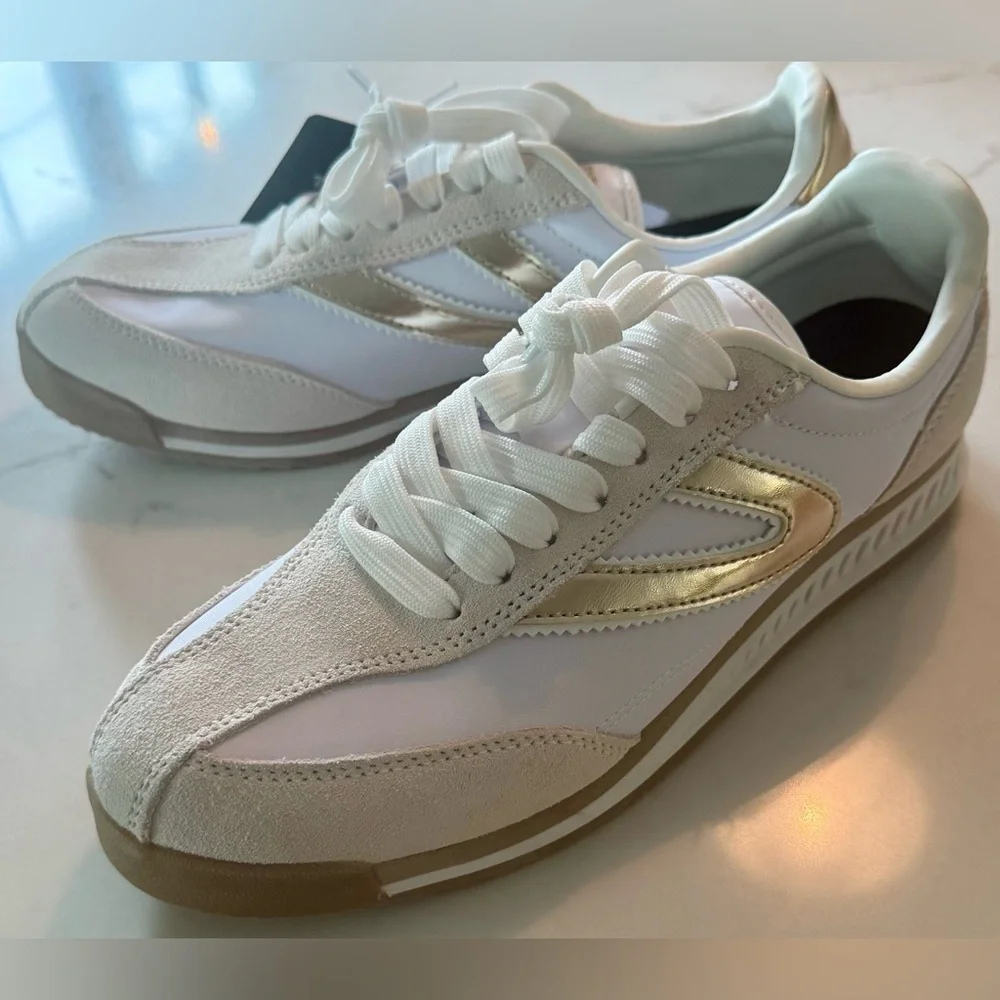 Tretorn Women's Kristine Elite Gold and White Sneakers - Picture 2 of 10